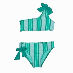 NWT beach lingo 2 Piece Bikini Set in Teal Stripes And Bows